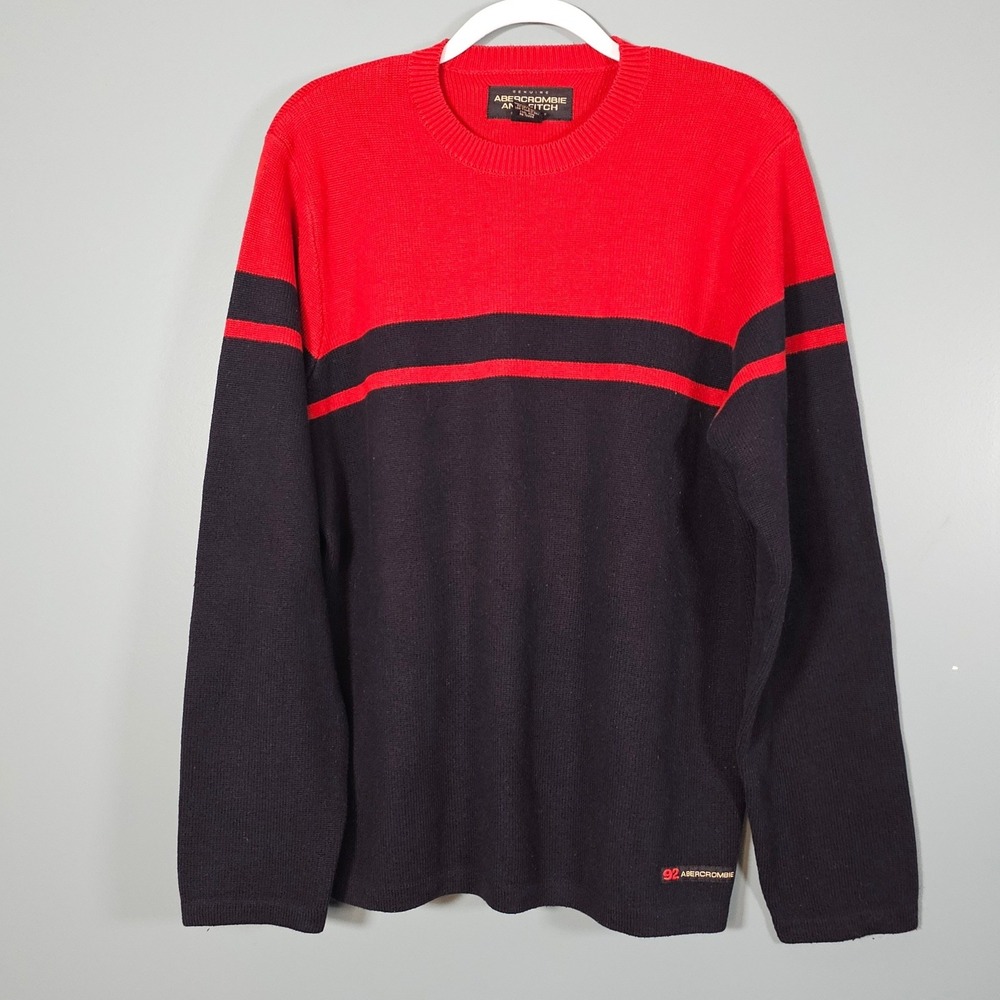 Vtg Abercrombie Fitch Sweater Men XL Red Blue A/92 Crew Neck Pullover 90's Retro
